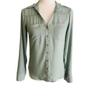 Express XXS Blouse Mint Green Sheer Long Sleeve